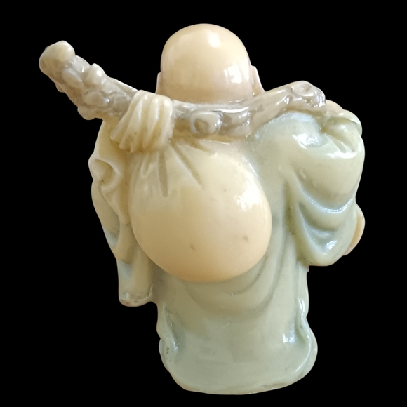 Set of 6 Vintage "Laughing Buddha" Figurines in Cream (Faux Ivory) and Blue - Picture 3 of 13